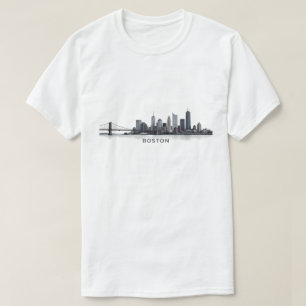 Camiseta Horizonte de Boston Arte em Linhas Detalhadas   Ma
