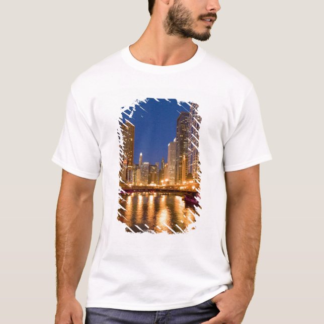 Camiseta Horizonte de Chicago, Illinois, e Rio Chicago em (Frente)
