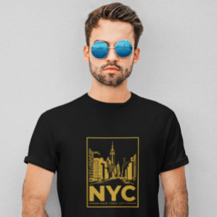 Camiseta Horizonte de Nova York – Dourado e Preto Vintage