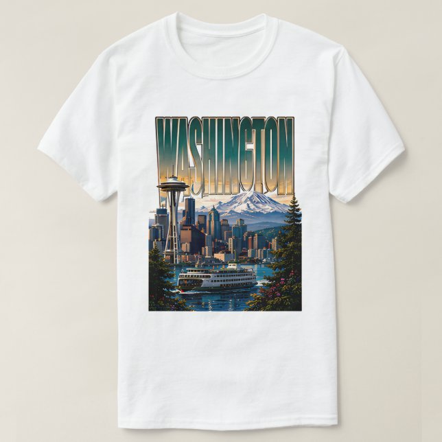 Camiseta Horizonte de Seattle em Washington Evergreen Mount (Frente do Design)