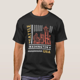 Camiseta Horizonte de Seattle Washington Design Urbano Retr