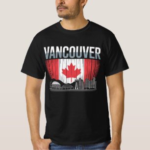 Camiseta Horizonte de Vancouver Canadá   Bandeira e Montanh