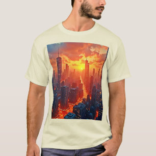 Camiseta Horizonte Dourado: Arte do Pôr do Sol na Cidade Ra