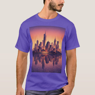 Camiseta Horizonte Dourado da Silhueta da Cidade Moderna –