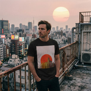 Camiseta Horizonte Urbano com Paisagem Urbana Grunge Sol Ve