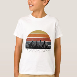 Camiseta Horizonte Urbano da Cidade dos Anos 80 Pôr do Sol