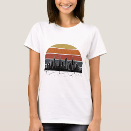 Camiseta Horizonte Urbano da Cidade dos Anos 80 Pôr do Sol