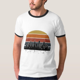 Camiseta Horizonte Urbano da Cidade Retro Anos 80 Pôr do So