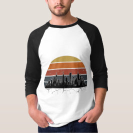 Camiseta Horizonte Urbano da Cidade Retro dos Anos 80 Pôr d