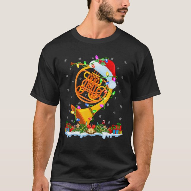 Camiseta Horn Lover Francês que Combina com Santa Hat Corno (Frente)