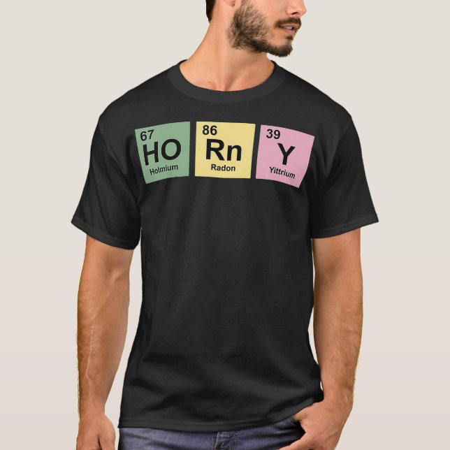 Camiseta Horny Chemistry for Solteiros Periódicos (Frente)