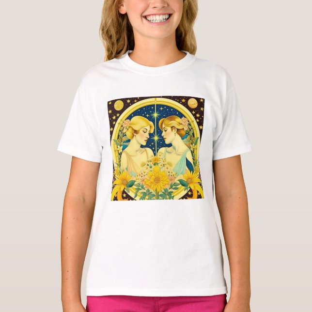 Camiseta Horoscópio - Sinal Gemini Gêmeos Arte Eetérea (Frente)