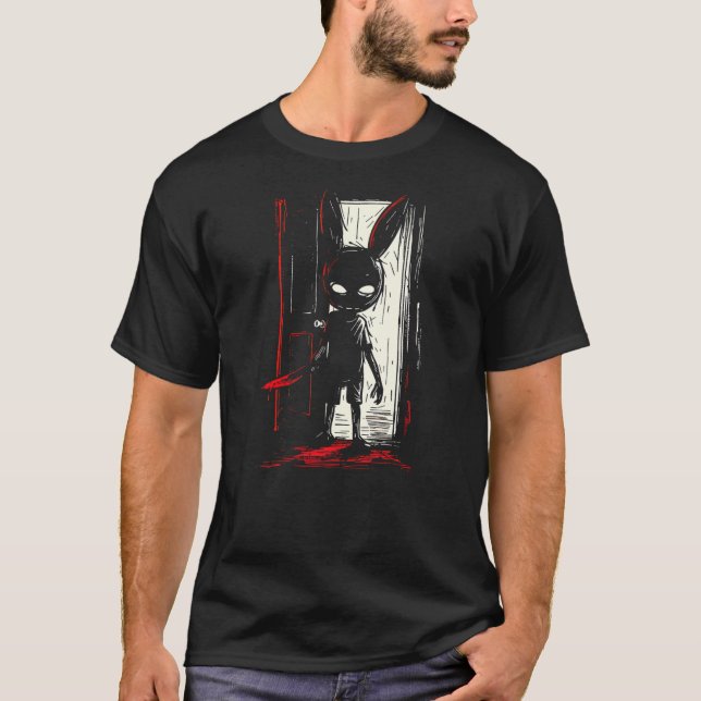 Camiseta Horror Evil Bunny Rabbit Slasher Creepy Door Alt G (Frente)