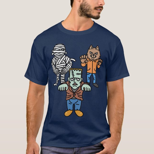 Camiseta Horror Movie Monster Mummy Werewolf Frankenstein C (Frente)