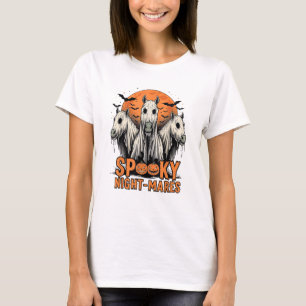 Camiseta Horror Retro Spooky Noite-Mares Cavalos Boo Fantas