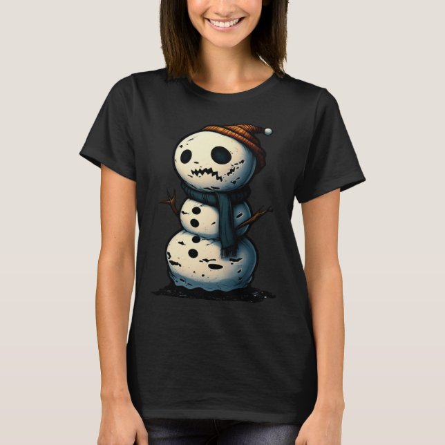 Camiseta Horror Snowman Nightmare Scary Terrifying Hallowee (Frente)