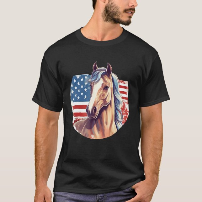 Camiseta Horse American Flag 4th of July Patriotic Horsebac (Frente)