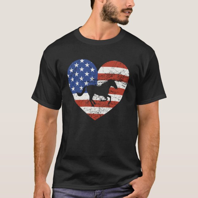 Camiseta Horse American Flag Heart 4 th of Julus USA Patrio (Frente)