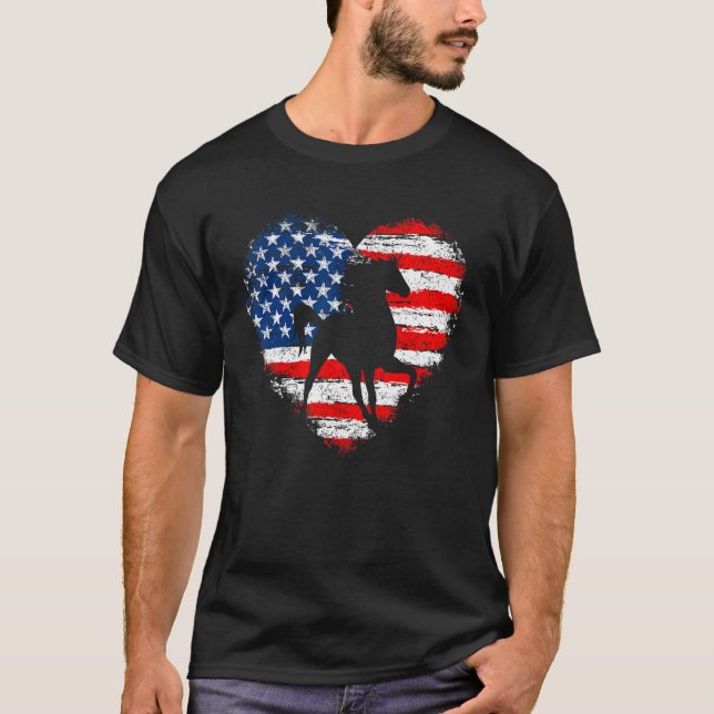 Camiseta Horse American Flag Heart 4th Of July Horse  Men W (Frente)