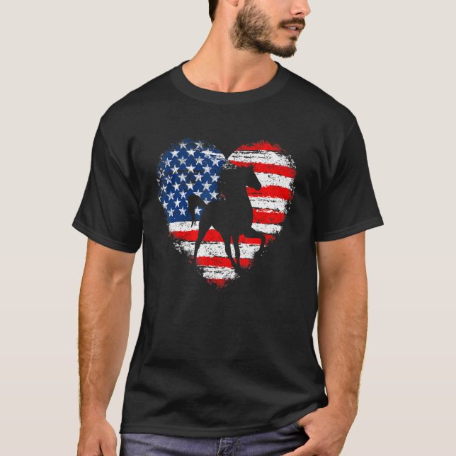Camiseta Horse American Flag Heart 4th of July USA Patrioti (Frente)