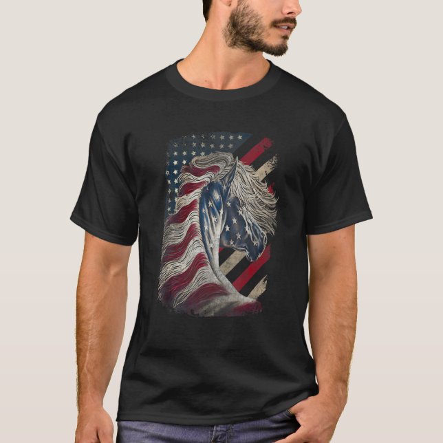 Camiseta Horse  Apparel  Patriotic Horse American Flag Vint (Frente)