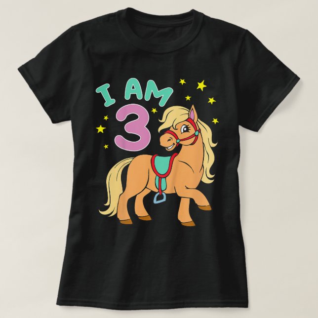 Camiseta Horse Birthday 3 Years Toddler Girls (Frente do Design)
