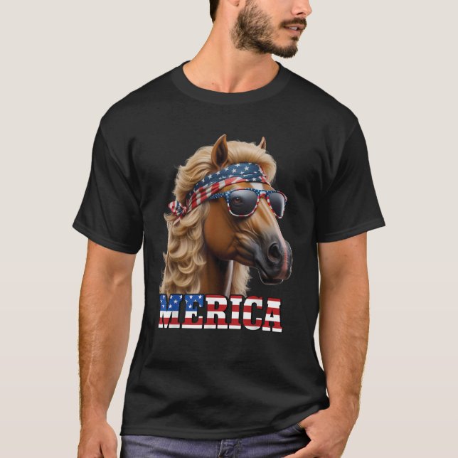 Camiseta Horse Blonde Wig 4 de julho América EUA Fu (Frente)