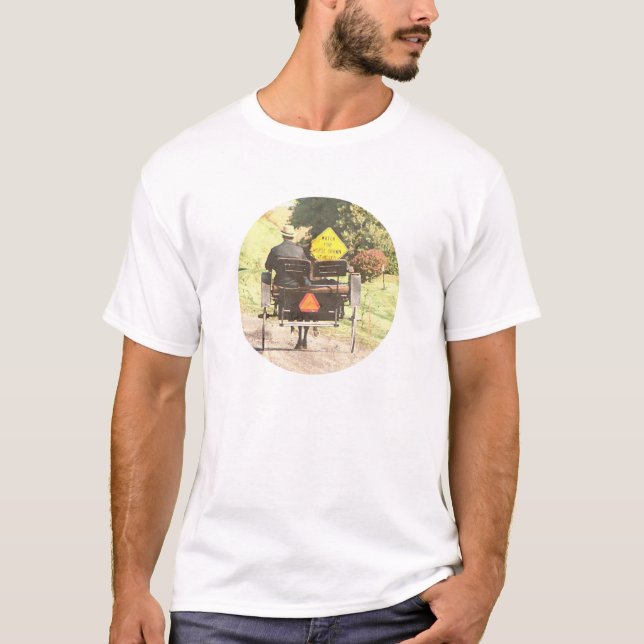Camiseta Horse Drawn Amish Buggy Round (Frente)