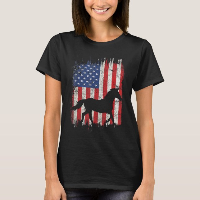 Camiseta Horse Eua Flag Horseback Riding Fazenda Patr (Frente)