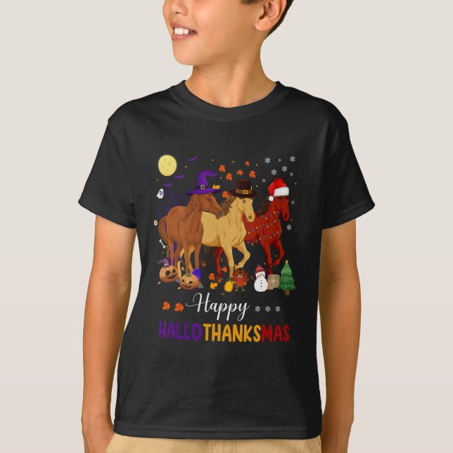Camiseta Horse Halloween Thanksgiving Christmas Happy Hallo (Frente)