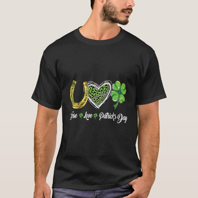 Camiseta Horse Love Patricks Day Horse Shamrock (Frente)