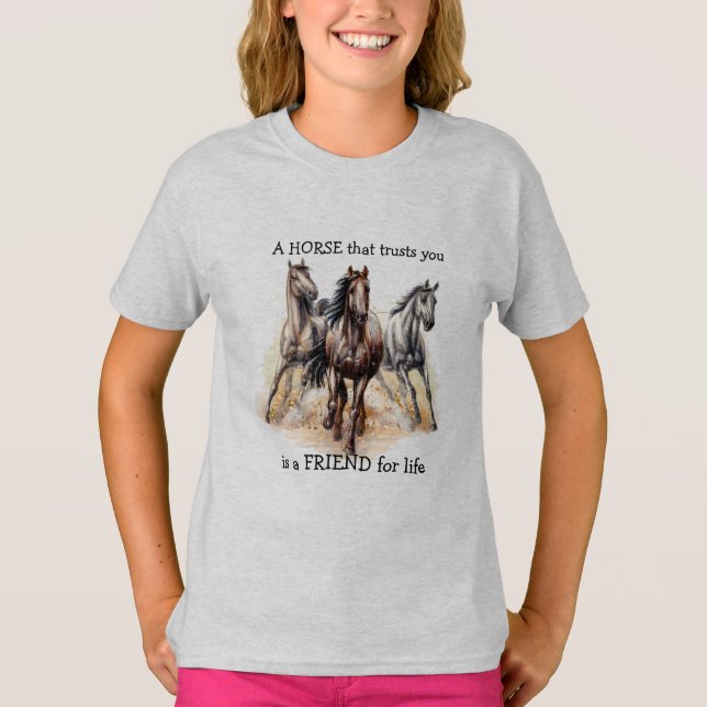 Camiseta HORSE que confia em AMIGO para a vida Citação de T (Frente)