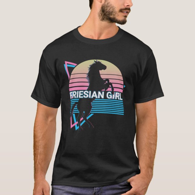 Camiseta Horse Retro Friesian Girl (Frente)
