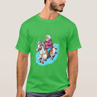 Camiseta Horse Rider Grandma Horseback Andando Família Kawa