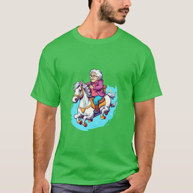 Camiseta Horse Rider Grandma Horseback Andando Família Kawa (Frente)