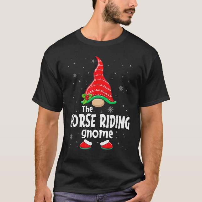 Camiseta Horse Riding Gnome Family Group Christmas Party Pa (Frente)