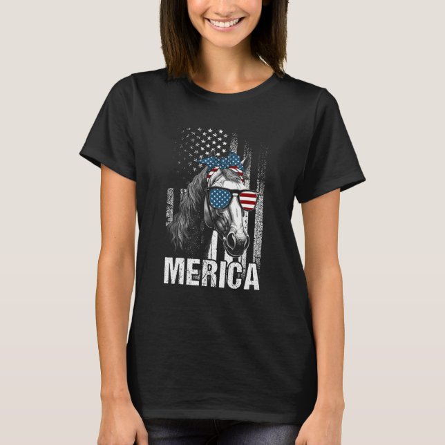 Camiseta Horse Sunglasses  Animal  American Flag Patriotic (Frente)