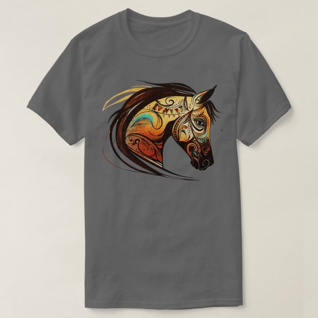 Camiseta Horse Tribal Abstrato Art Nativo Americano Geometr (Frente do Design)