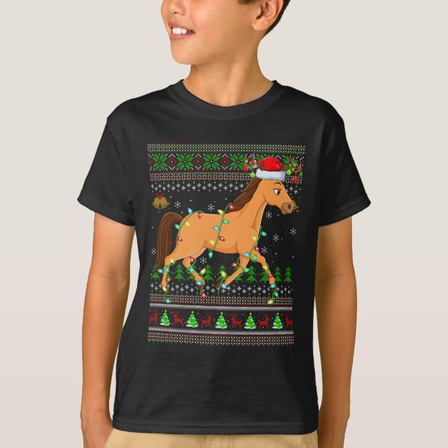 Camiseta Horse Ugly Christmas Sweaters Holiday Santa Cute X (Frente)