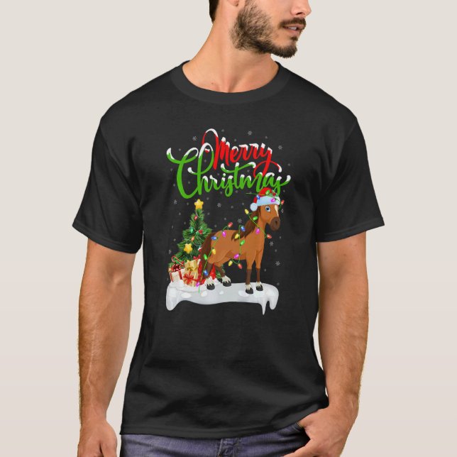 Camiseta Horse Xmas Decorações Papais noeis Natal (Frente)