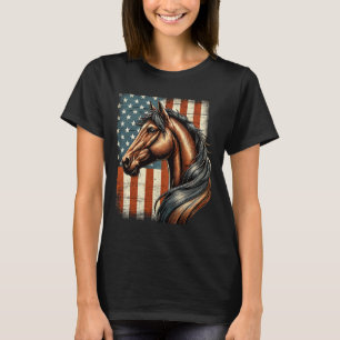 Camiseta Horseback Andando Fazenda Ocidental Bandeira Ameri