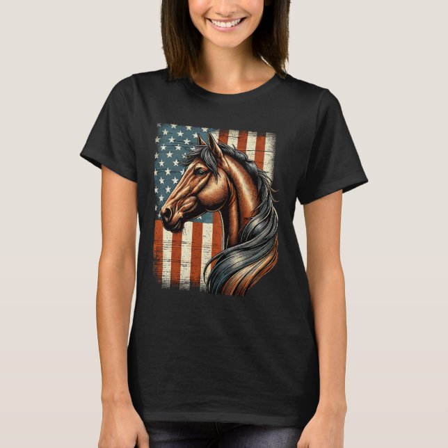 Camiseta Horseback Andando Fazenda Ocidental Bandeira Ameri (Frente)