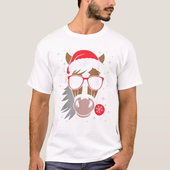 Camiseta Horseback Riding Xmas Santa Hat Natal (Frente)