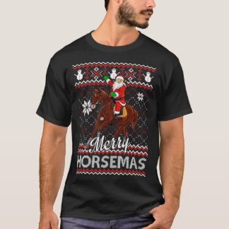 Camiseta Horsemas felizes Papai Noel Cavalo Andando Horso S