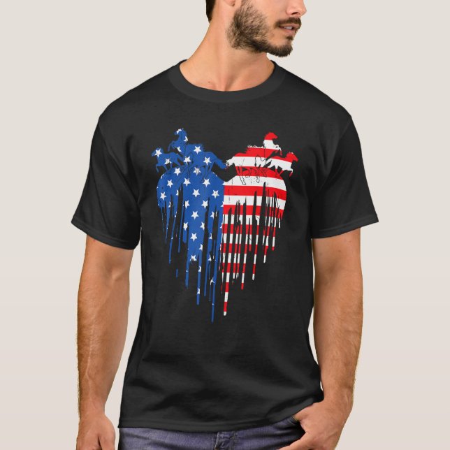 Camiseta Horses American Flag Heart 4th of July USA Patriot (Frente)