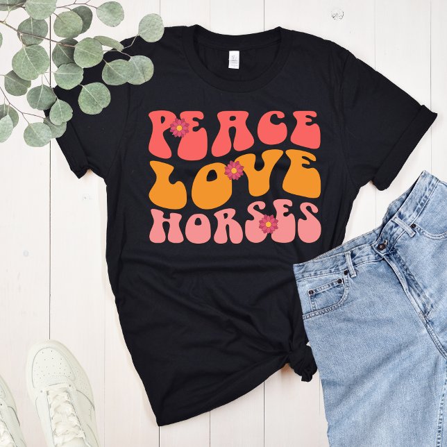 Camiseta Horses de paz, Groovy Retro (Peace Love Horses T-shirt retro groovy Style)