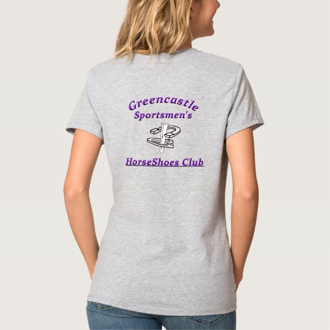 Camiseta HorseShoes Mulheres em T-Shirt Básico do Pescoço V (Verso)