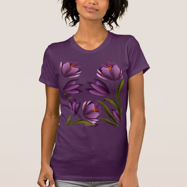 Camiseta Horto de flores roxas românticas (Frente)