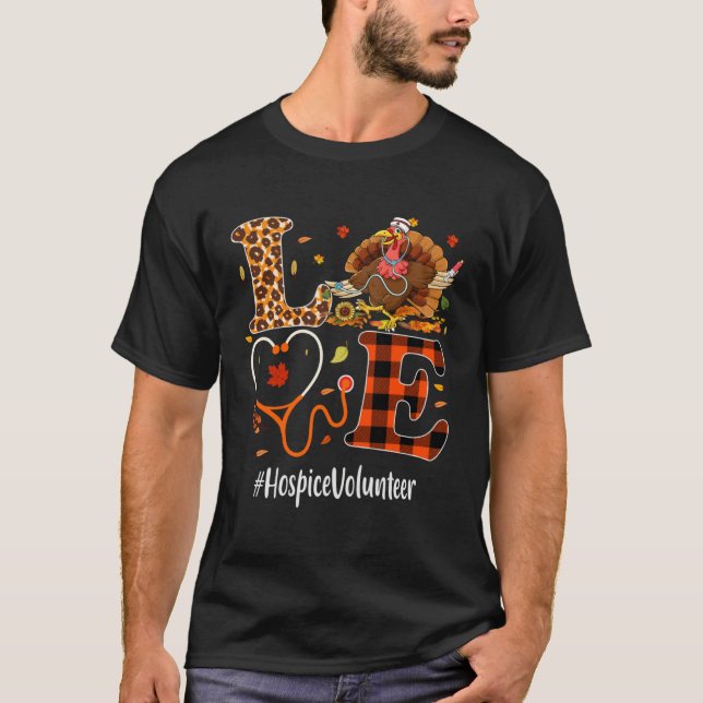 Camiseta Hospice Volunteer Love Thanksgiving Leopard Turkey (Frente)