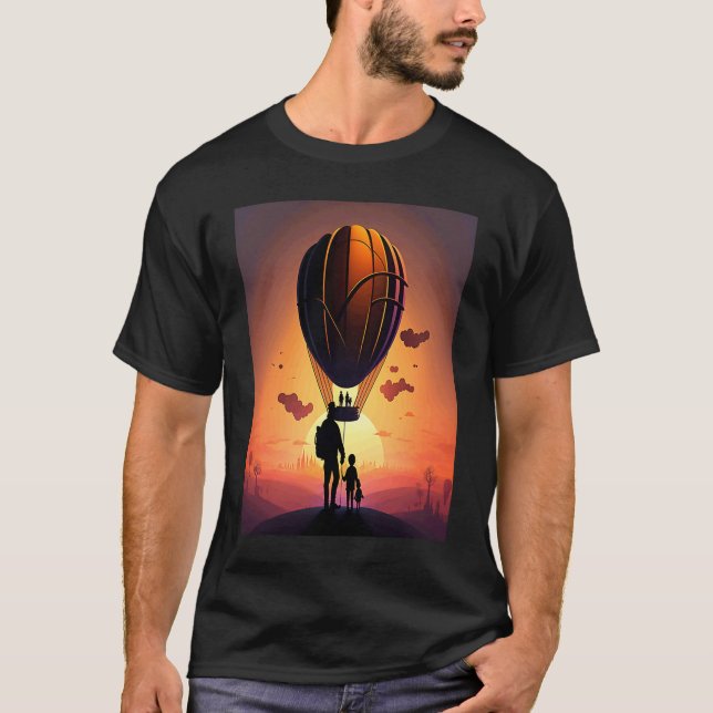 Camiseta Hot Air Balloon Exploring Dad And Child In Hot Air (Frente)